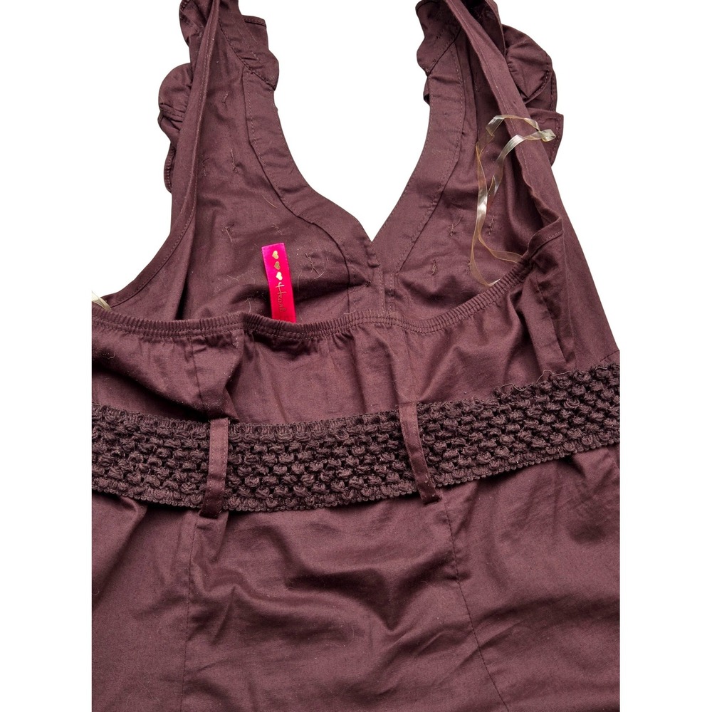 Women's Y2K Large Brown Belted Halter Top Ruffle Soft Grunge Alt Girl Heart Soul - Picture 3 of 5